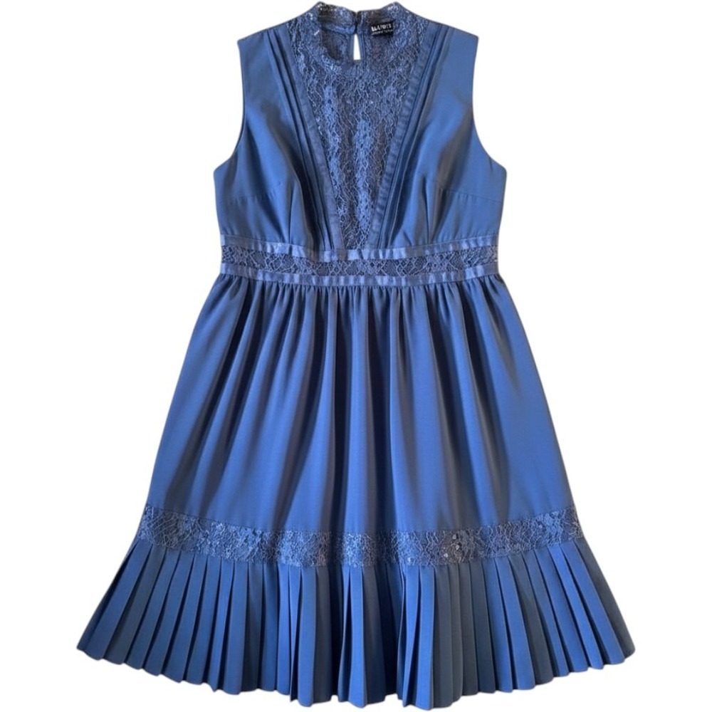 Little Mistress Lace Pleated Dress 12 Blue Mock Neck Cocktail Romantic
